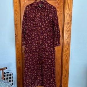 Eddie Bauer Floral Corduroy Dress Burgundy Small